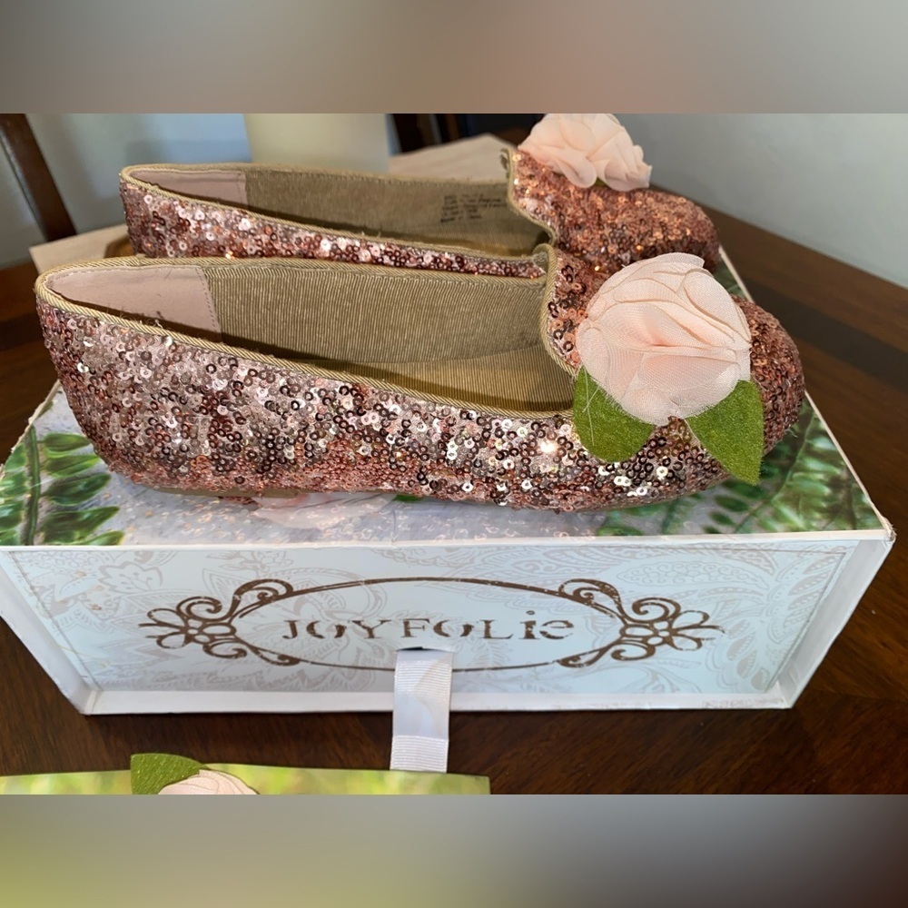 Joyfolie Sequin Ballet Flats Girls Size 3 Pink Floral Dress Shoes NIB